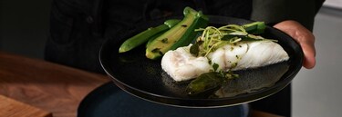 Fish with greens on plate