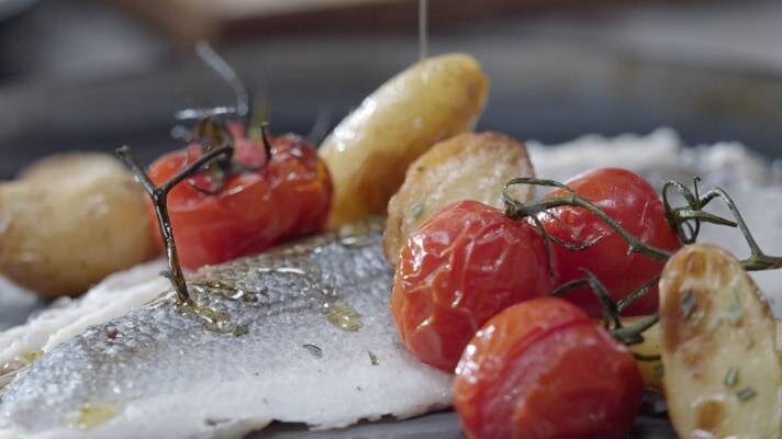 Fish, tomatoes and potatoes