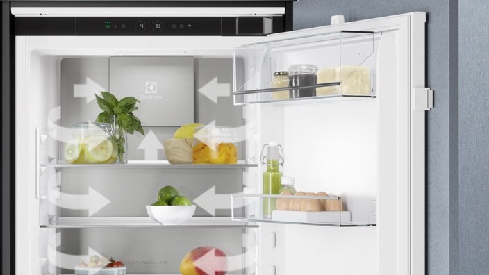 Opened fridge freezer door