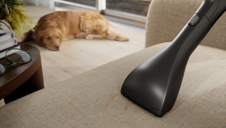 Electrolux vacuum nozzle on sofa.