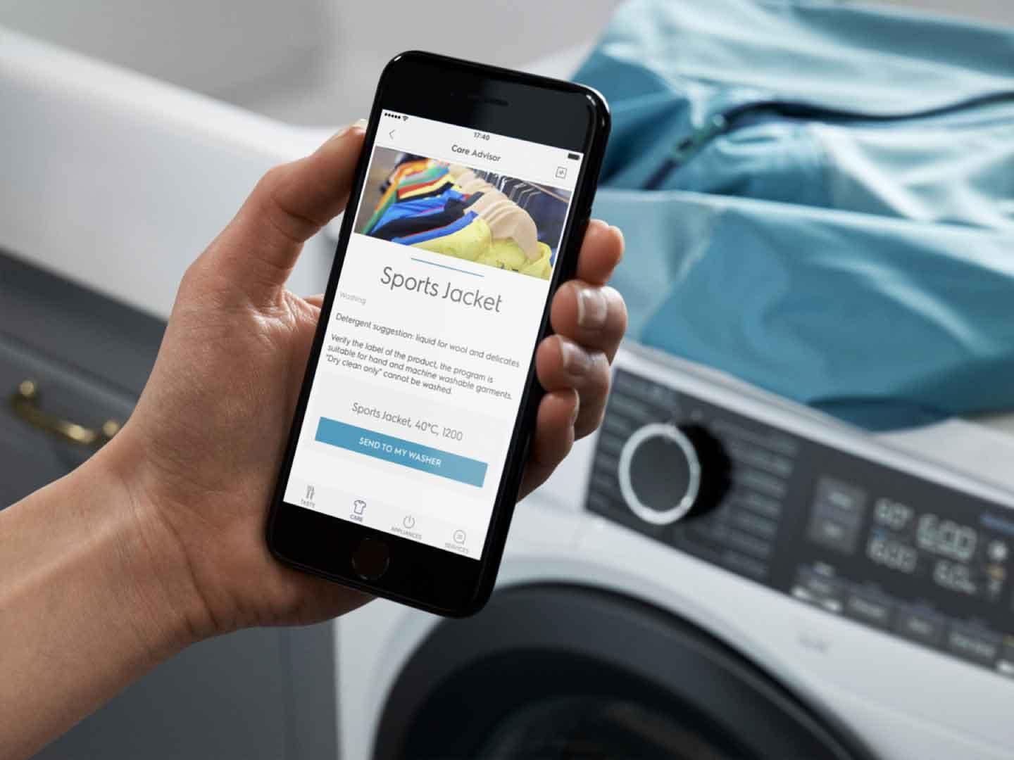 Care app on phone in hand